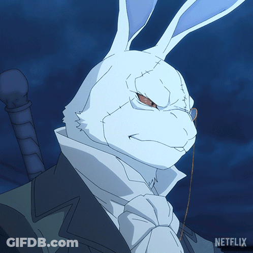 A Close Up Of A White Rabbit With A Netflix Logo Behind It GIF