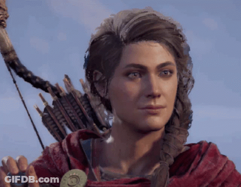 A Close Up Of A Woman Holding A Bow And Arrow In Her Hand GIF