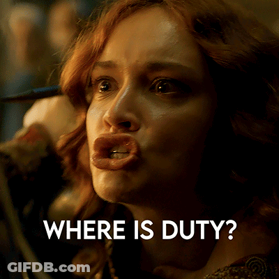 A Close Up Of A Woman Making A Face With The Words Where Is Duty Below Her GIF