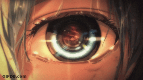 A Close Up Of A Woman 'S Eye With A Camera Lens GIF