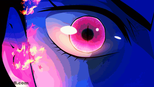 A Close Up Of A Woman 'S Eye With A Pink Pupil GIF