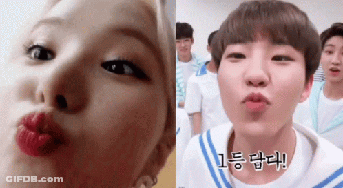 A Close Up Of A Woman 'S Face And A Close Up Of A Boy 'S Face GIF