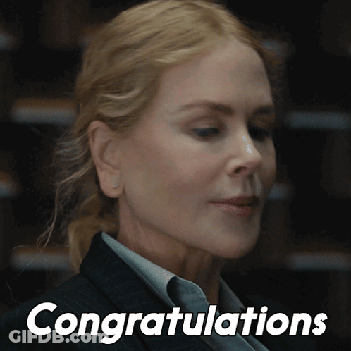 A Close Up Of A Woman 'S Face And The Words Congratulations GIF