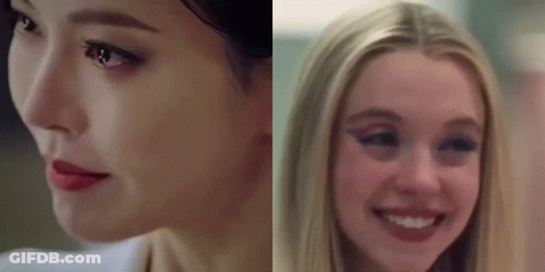 A Close Up Of A Woman 'S Face Next To A Close Up Of Another Woman 'S Face . GIF