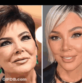 A Close Up Of A Woman 'S Face Next To A Close Up Of Kim Kardashian 'S Face . GIF