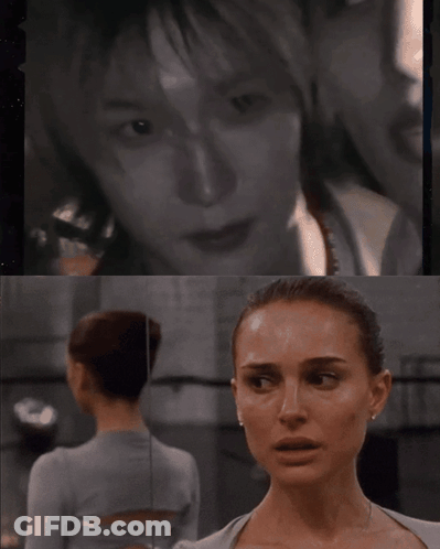 A Close Up Of A Woman 'S Face Next To Another Woman 'S Face GIF