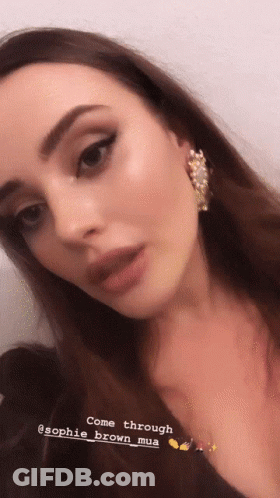 A Close Up Of A Woman 'S Face With A Caption That Says Come Through @Sophie_brown_mua GIF
