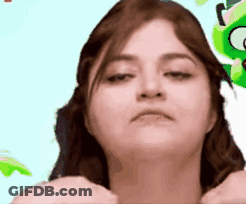A Close Up Of A Woman 'S Face With A Green Frog In The Background . GIF