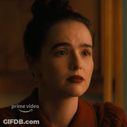 A Close Up Of A Woman 'S Face With A Prime Video Arrow In The Corner GIF