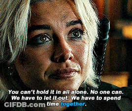 A Close Up Of A Woman 'S Face With A Quote That Says " You Can 'T Hold It In All Alone . GIF