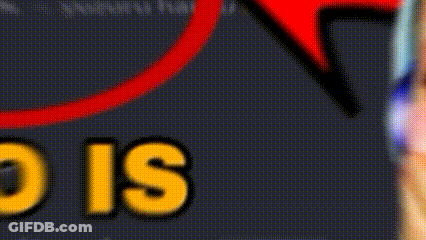 A Close Up Of A Woman 'S Face With A Red Arrow Pointing To The Word Ho Is . GIF