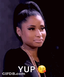 A Close Up Of A Woman 'S Face With A Smiley Face And The Words `` Yup '' Written On It . GIF