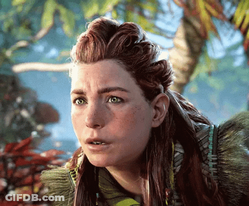 A Close Up Of A Woman 'S Face With A Surprised Look On Her Face In A Video Game . GIF