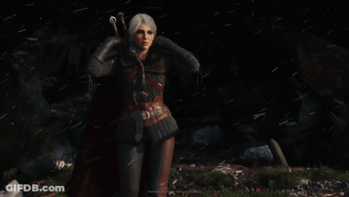 A Close Up Of A Woman 'S Face With A Sword In Her Hand GIF
