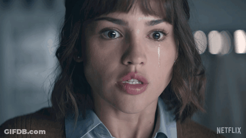A Close Up Of A Woman 'S Face With A Tear Coming Out Of Her Eye And The Words Netflix On The Bottom GIF