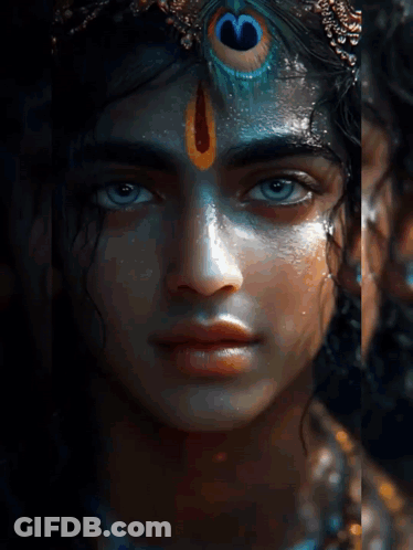 A Close Up Of A Woman 'S Face With Blue Eyes And A Crown On Her Head GIF