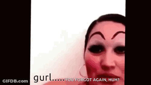 A Close Up Of A Woman 'S Face With Eyebrows Drawn On It . GIF
