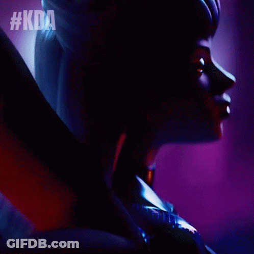 A Close Up Of A Woman 'S Face With #Kda Written On The Bottom Right GIF