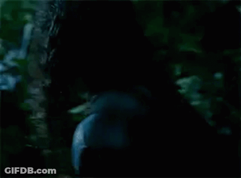 A Close Up Of A Woman 'S Face With Long Hair In The Woods . GIF