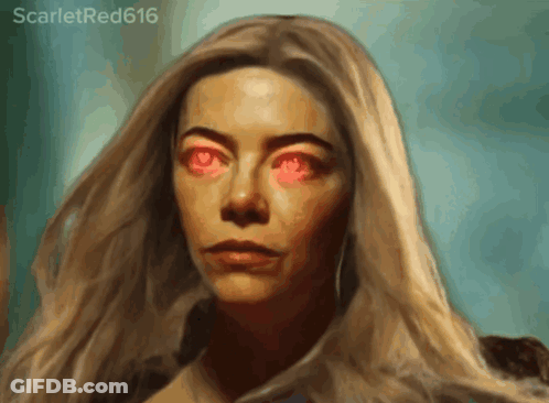 A Close Up Of A Woman 'S Face With Scarletred616 Written On The Bottom GIF