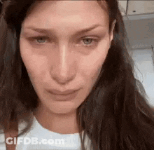 A Close Up Of A Woman 'S Face With Tears Running Down Her Face . GIF