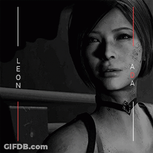 A Close Up Of A Woman 'S Face With The Name Leon Written Above Her GIF
