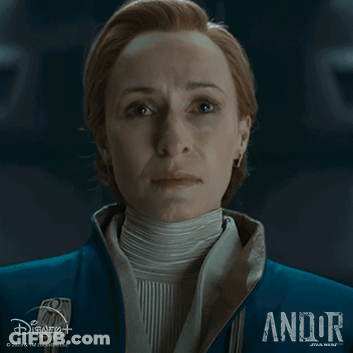 Close Up Of Woman's Face Andor Text GIF
