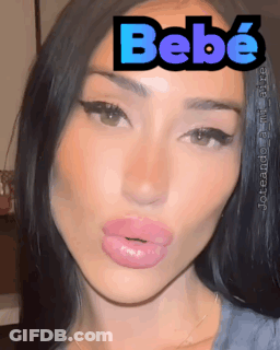 A Close Up Of A Woman 'S Face With The Word Bebe Written On It GIF