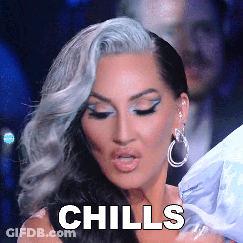 A Close Up Of A Woman 'S Face With The Word Chills On It GIF