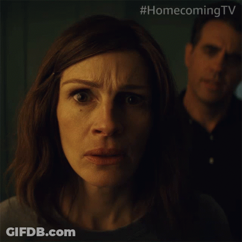 A Close Up Of A Woman 'S Face With The Word Look Written Below Her GIF