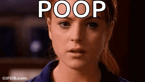 A Close Up Of A Woman 'S Face With The Word Poop Written On Her Forehead GIF