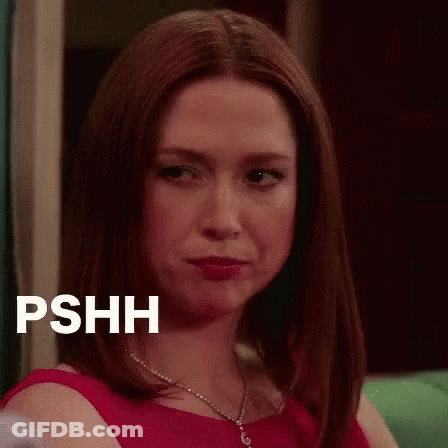 A Close Up Of A Woman 'S Face With The Word Pshh Written On It GIF
