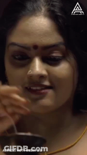 A Close Up Of A Woman 'S Face With The Words Actress Hoty Media 2.0 Below Her GIF