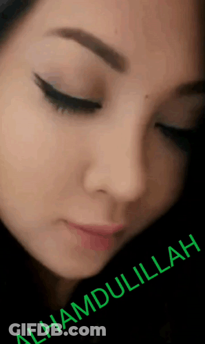 A Close Up Of A Woman 'S Face With The Words " Alhamdulillah " Written Below It GIF