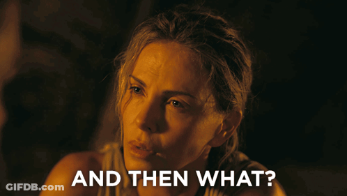 A Close Up Of A Woman 'S Face With The Words " And Then What " Below Her GIF