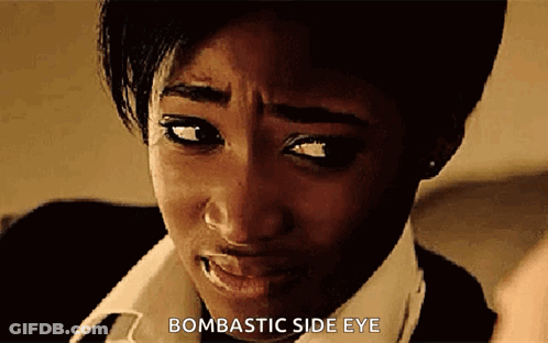 A Close Up Of A Woman 'S Face With The Words Bombastic Side Eye On The Bottom GIF