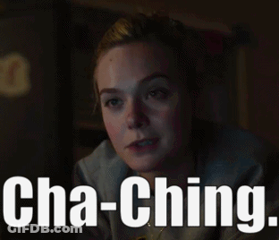 A Close Up Of A Woman 'S Face With The Words Cha-Ching . GIF