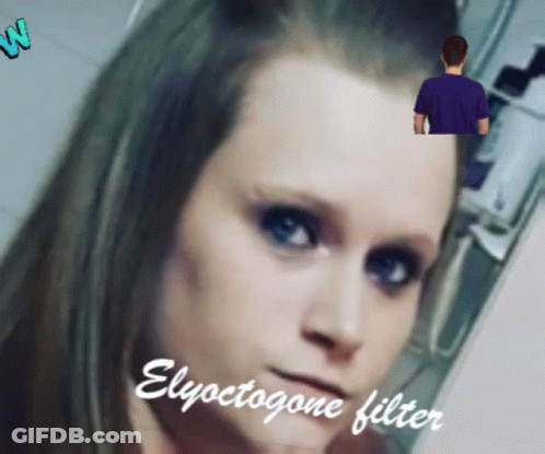 A Close Up Of A Woman 'S Face With The Words Elyoctogone Filter Written Below It GIF