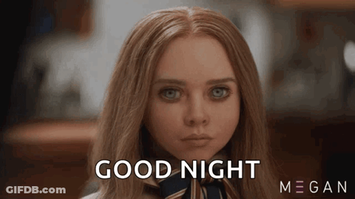 A Close Up Of A Woman 'S Face With The Words `` Good Night '' Written On Her Face . GIF