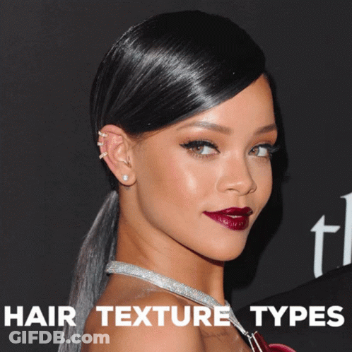 A Close Up Of A Woman 'S Face With The Words " Hair Texture Types " Above Her GIF