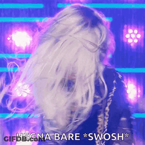 Close-Up Of Woman's Face With Hegra Bare Swosh Text GIF