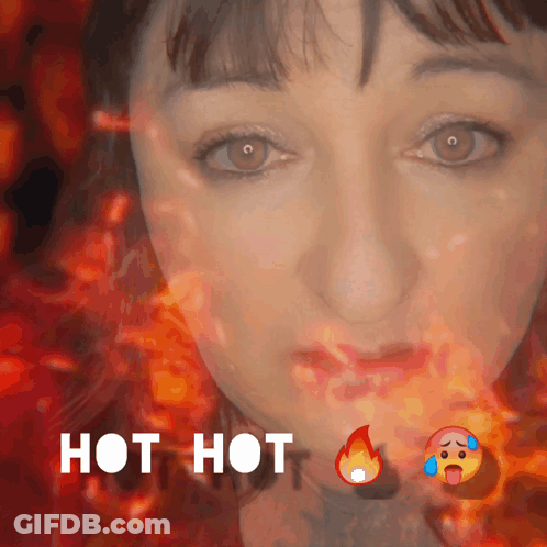 A Close Up Of A Woman 'S Face With The Words Hot Hot Written Below It GIF