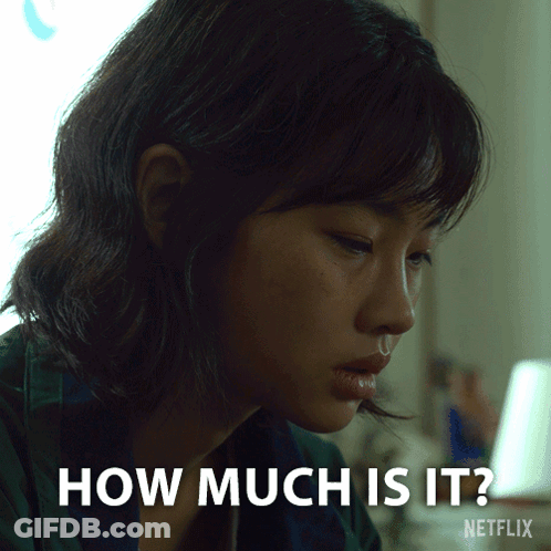 A Close Up Of A Woman 'S Face With The Words How Much Is It GIF