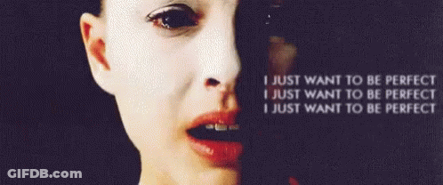 A Close Up Of A Woman 'S Face With The Words " I Just Want To Be Perfect " On The Bottom GIF