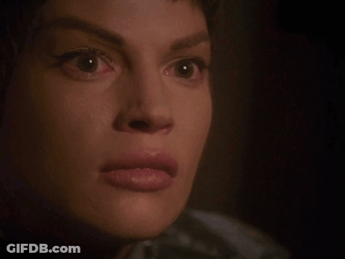 A Close Up Of A Woman 'S Face With The Words I Said Stop Talking Above It GIF
