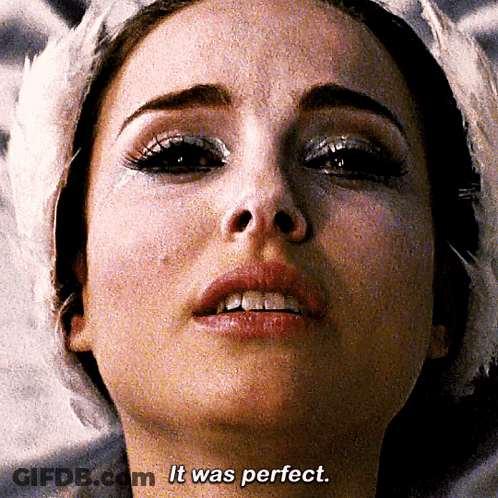A Close Up Of A Woman 'S Face With The Words " It Was Perfect " Below It GIF
