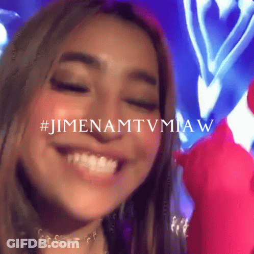 A Close Up Of A Woman 'S Face With The Words #Jimenamtvmiaw Visible GIF