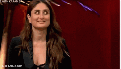 A Close Up Of A Woman 'S Face With The Words Kareena Kapoor On The Bottom Right GIF