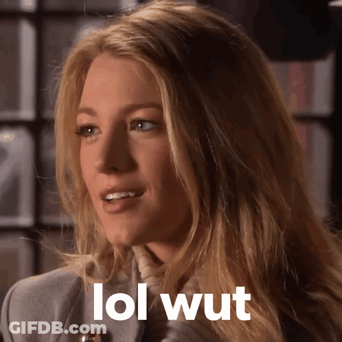 A Close Up Of A Woman 'S Face With The Words Lol Wut Written Below Her GIF