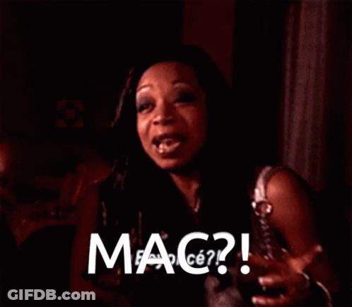 A Close Up Of A Woman 'S Face With The Words Mac On The Bottom GIF